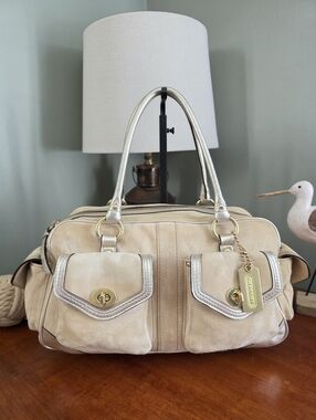 Coach Hamptons Legacy 3681 Cargo Satchel Tan Suede Leather Bag Y2K Vintage